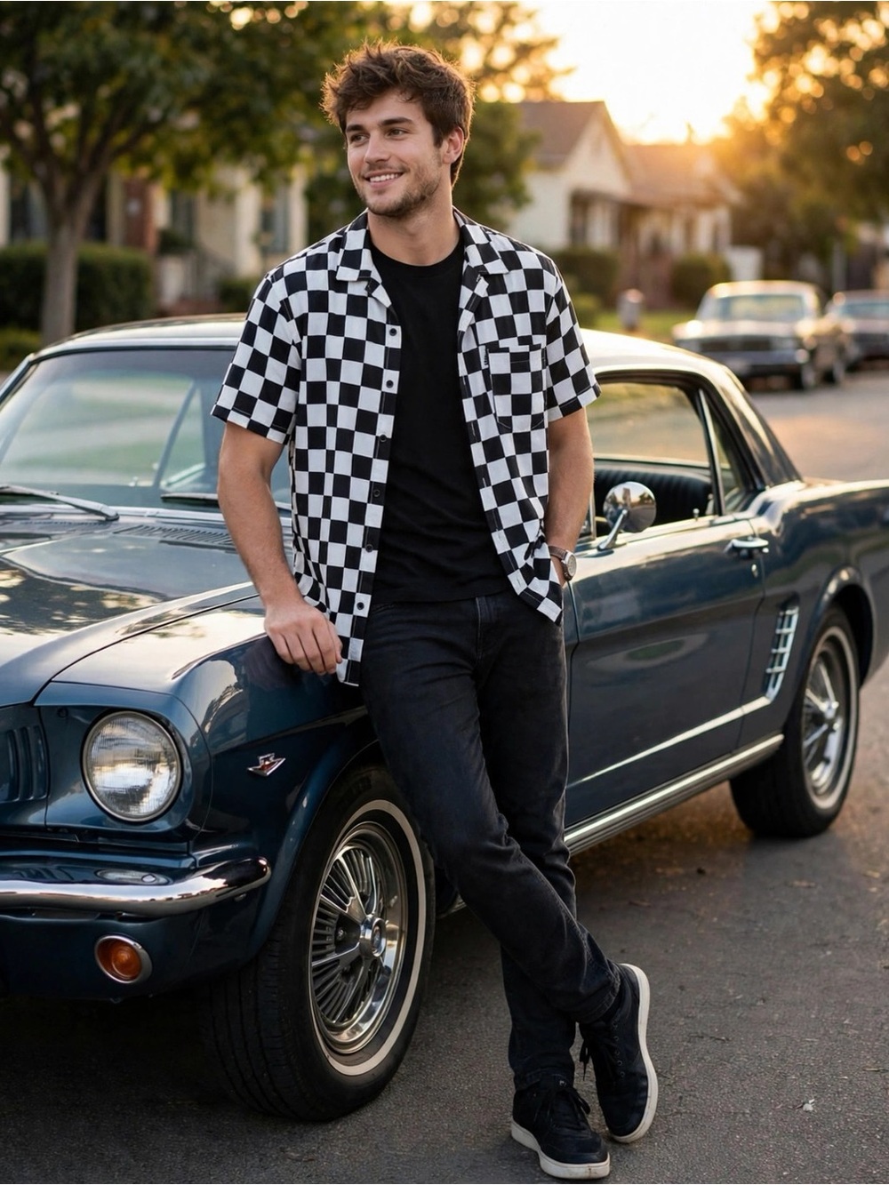 THE DRIVE CLOTHING LIVE FAST CHECKERED BUTTON UP SHIRT RACING MOTO SKA MENS XL